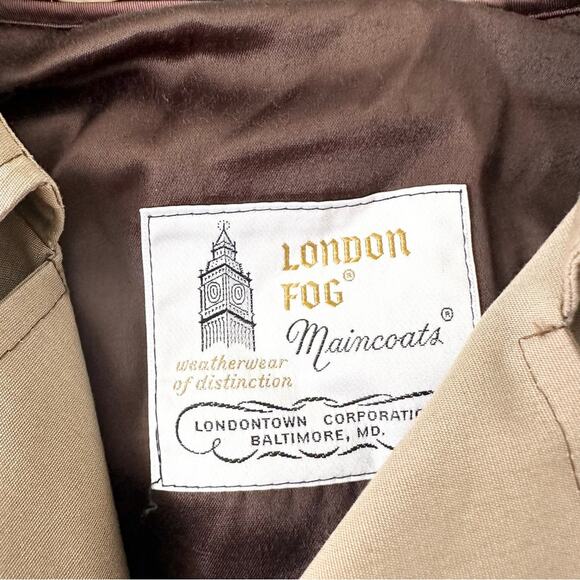 London Fog Maincoats Vintage Khaki Tan Removable Fleece Lined Trench Coat 44R - Picture 9 of 16